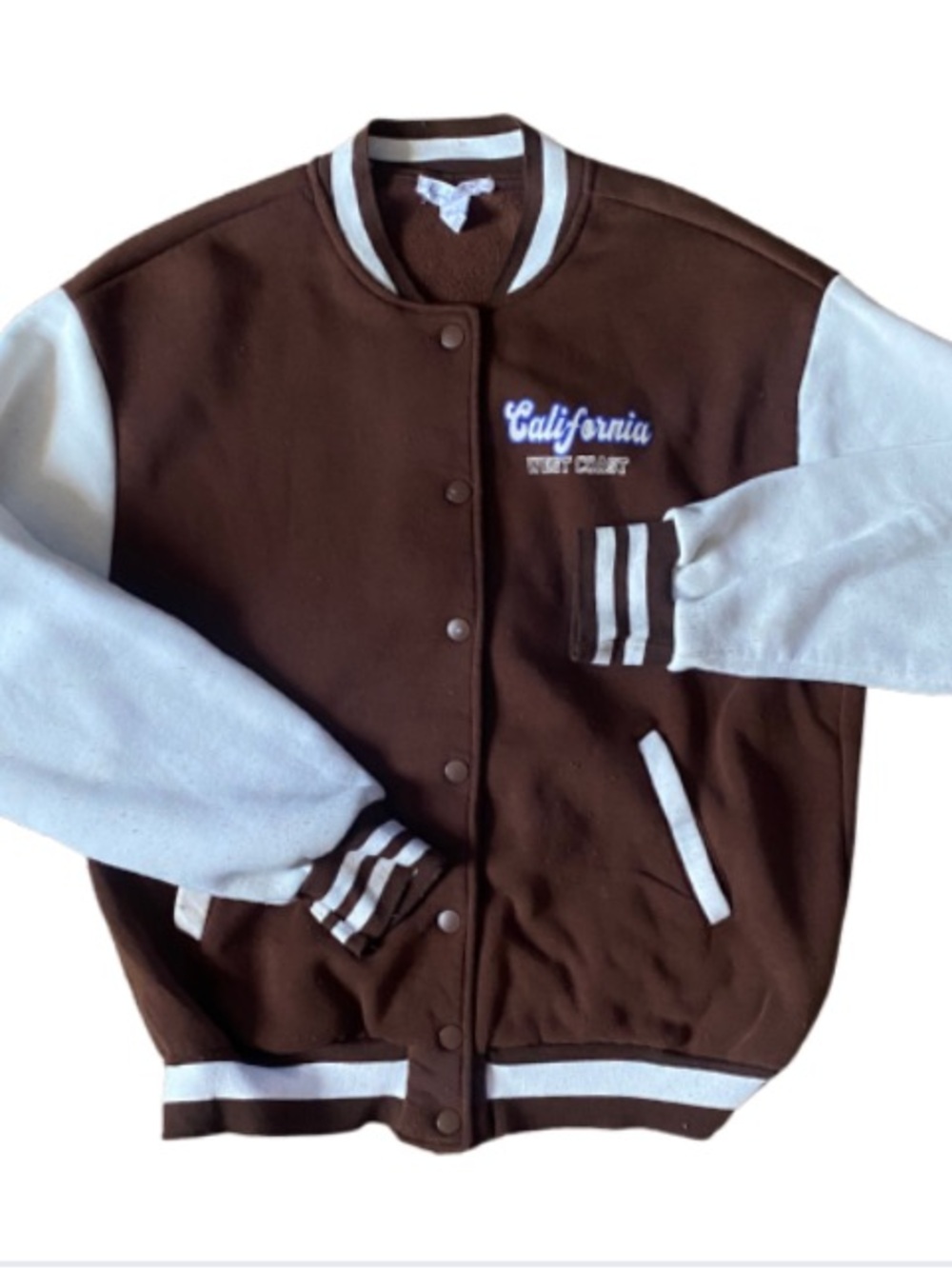 Birch and Stone California West Coast Brown & White Varsity Jacket Size S